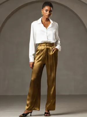 19Momme Fashionable Classic Silk Suit Wide-Leg Pants