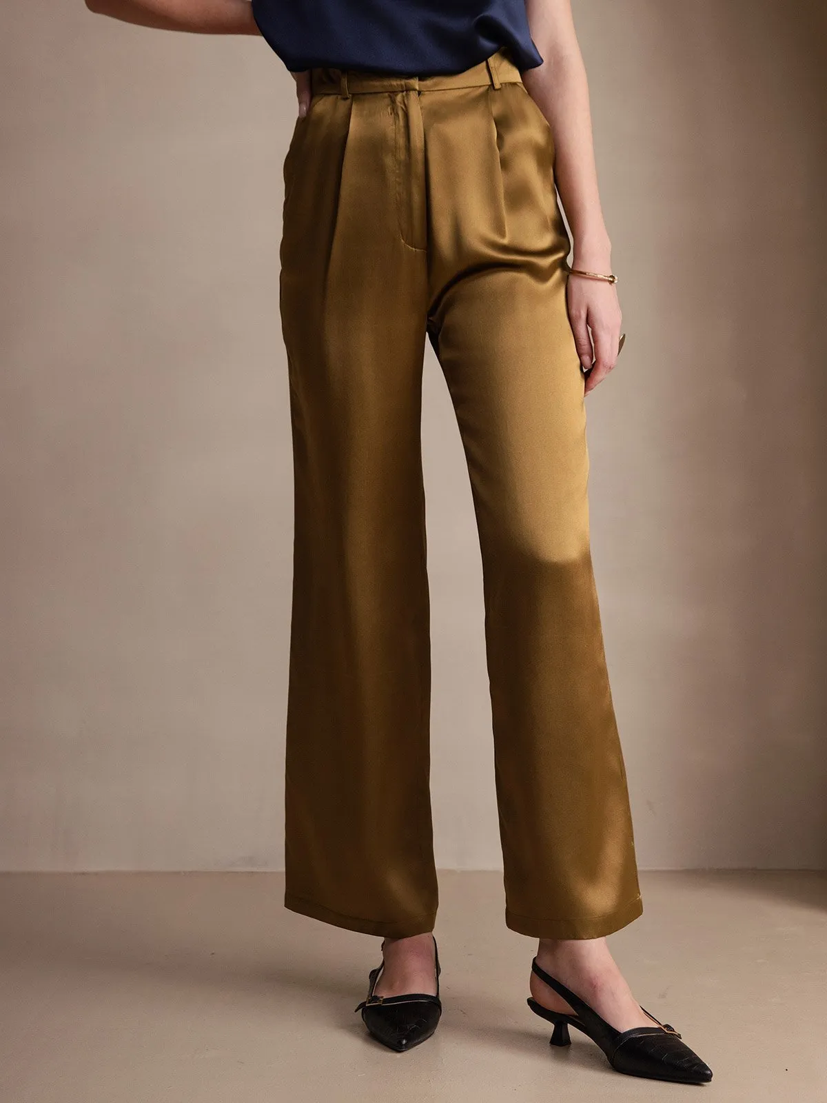 19Momme Fashionable Classic Silk Suit Wide-Leg Pants