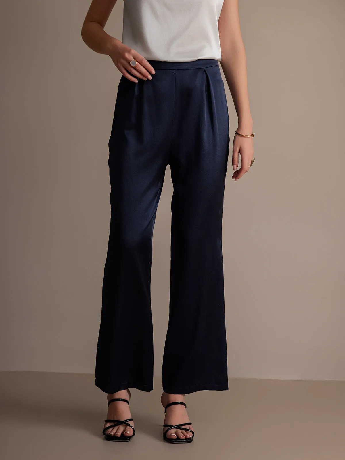 19Momme Silk Solid Color Casual Wide Leg Pants