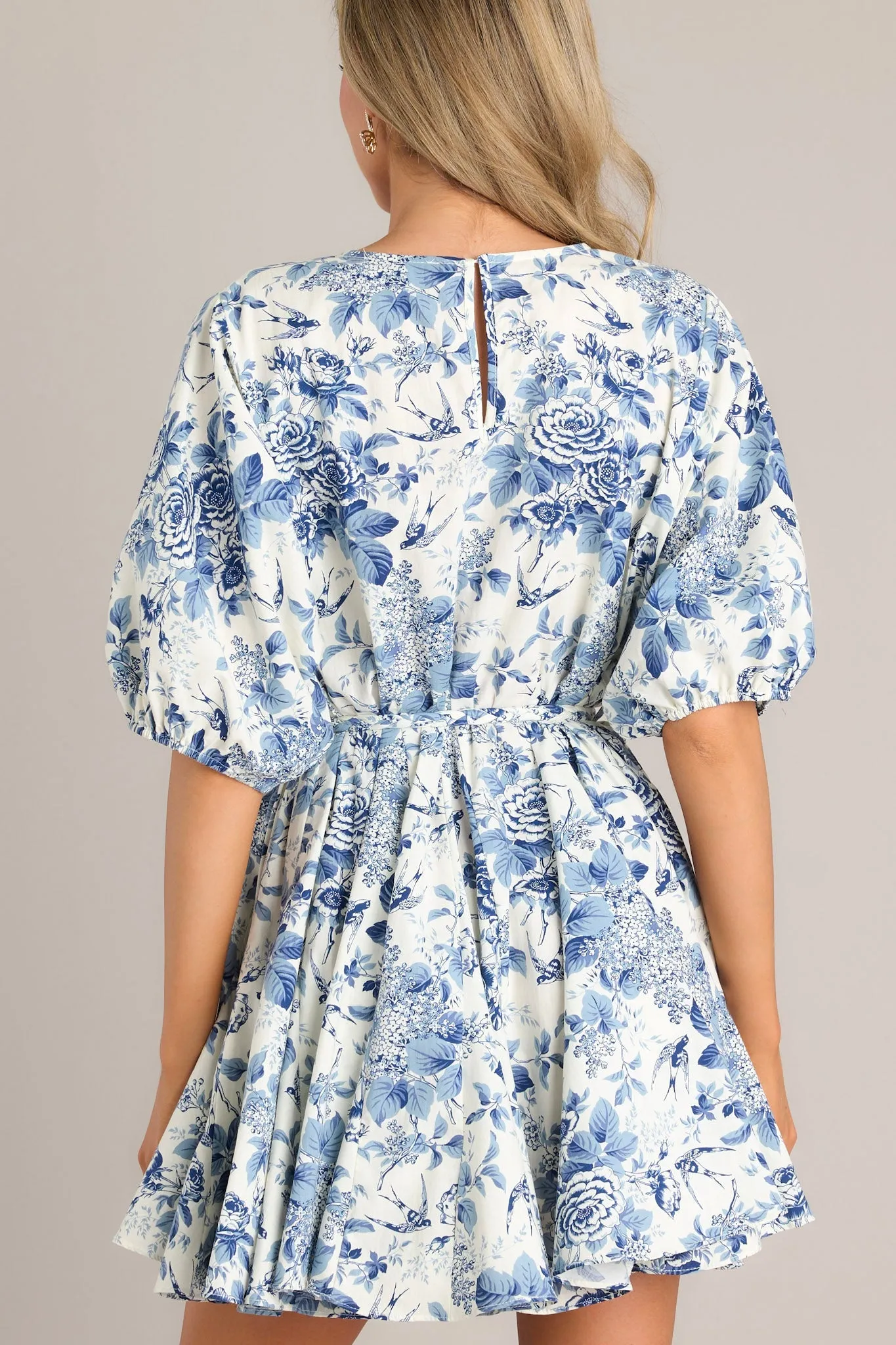 Aurora Amore Ivory & Blue Floral Mini Dress