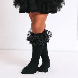 Black Tulle Ruffle Knee High Socks