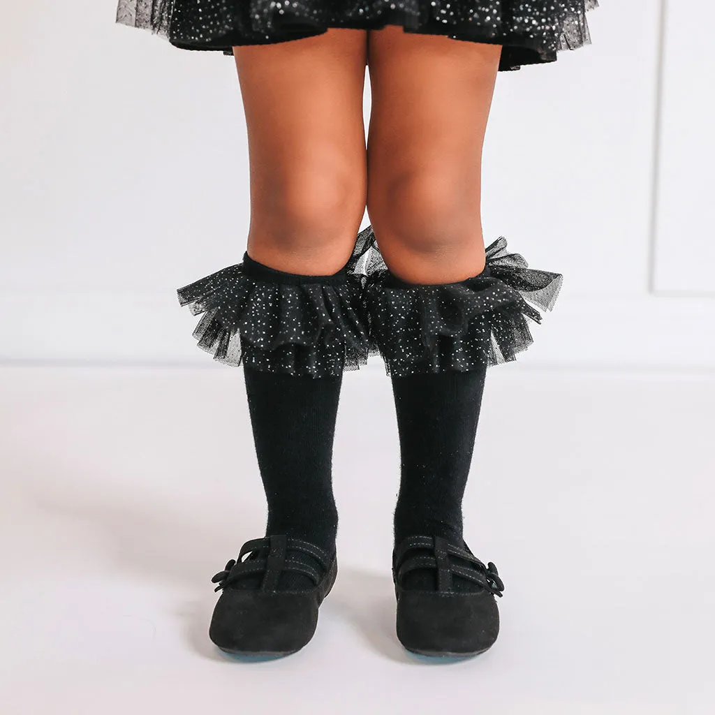 Black Tulle Ruffle Knee High Socks