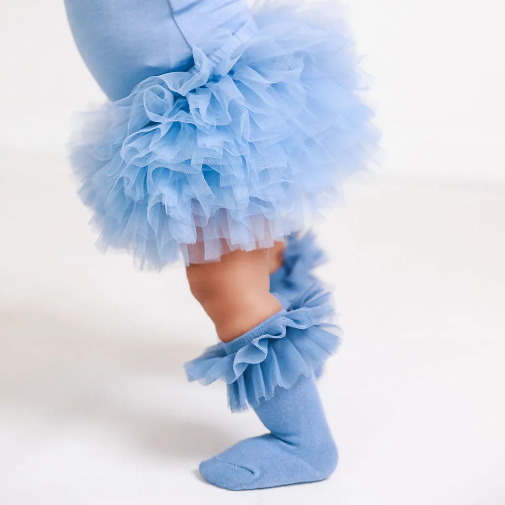 Blue Dew Tulle Ruffle Knee High Socks