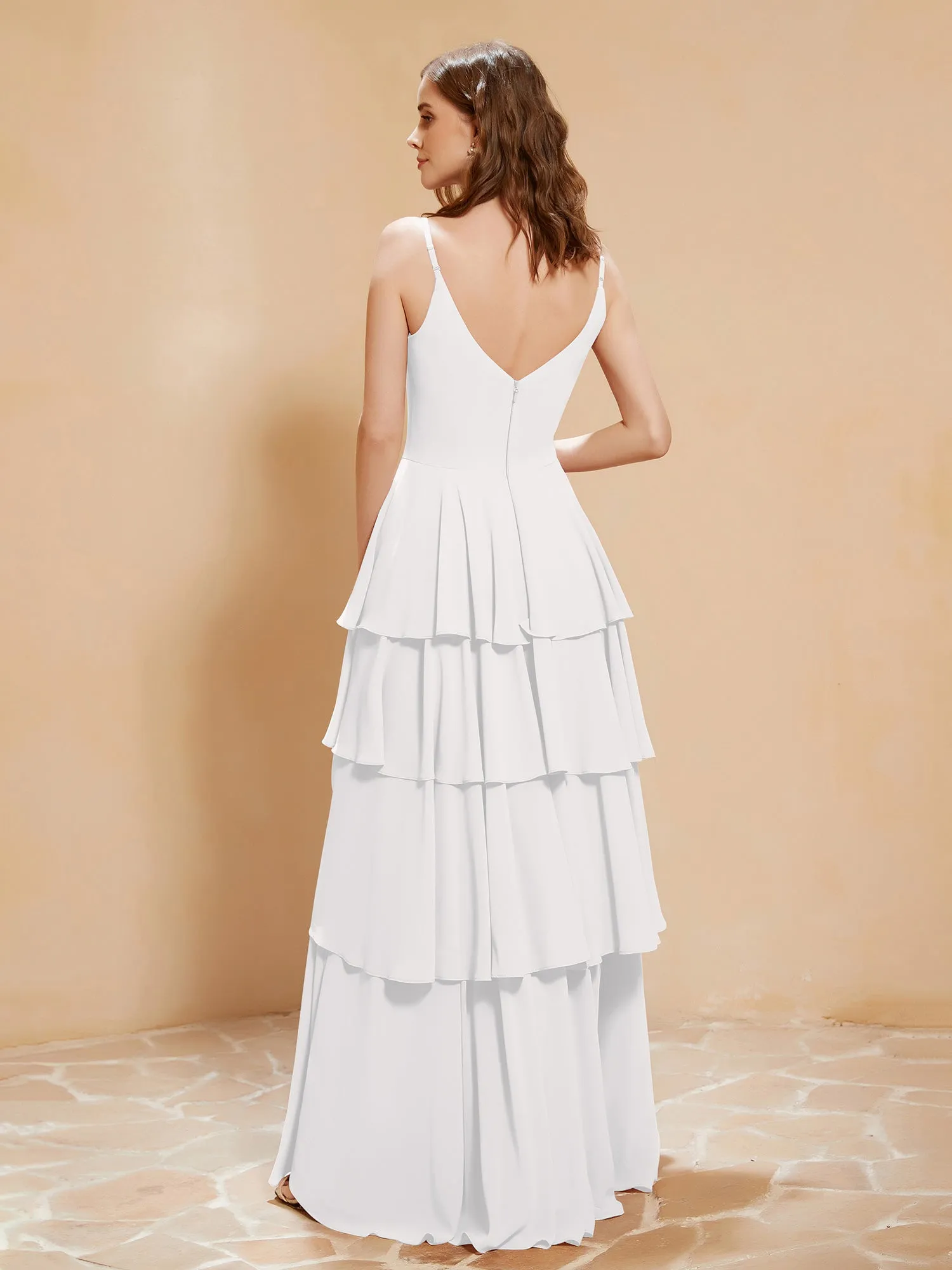 Boho V-neck Floor-length Dress Flowy Ruffles Ivory Plus Size