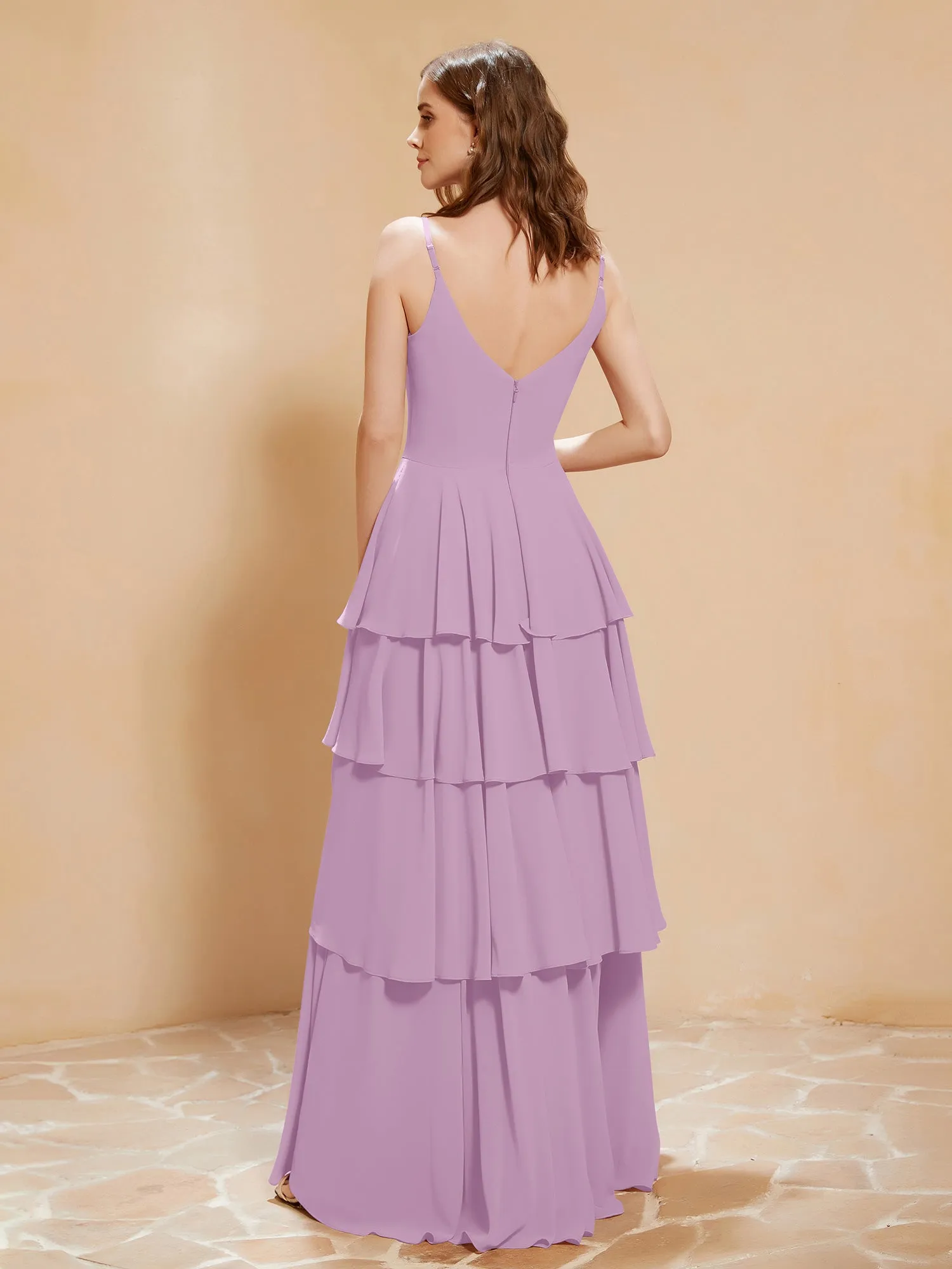 Boho V-neck Floor-length Dress Flowy Ruffles Wisteria