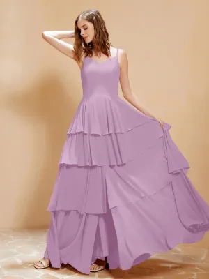 Boho V-neck Floor-length Dress Flowy Ruffles Wisteria