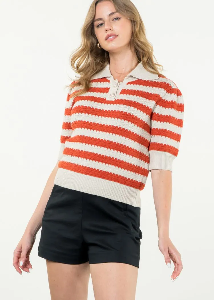 Cassidy Collard Stripped Knit Top