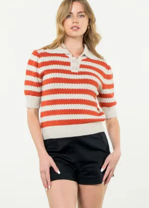 Cassidy Collard Stripped Knit Top