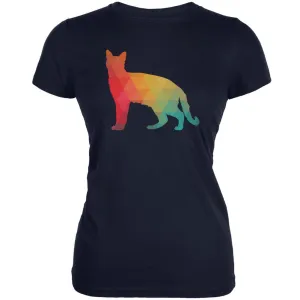 Cat Geometric Navy Juniors Soft T-Shirt