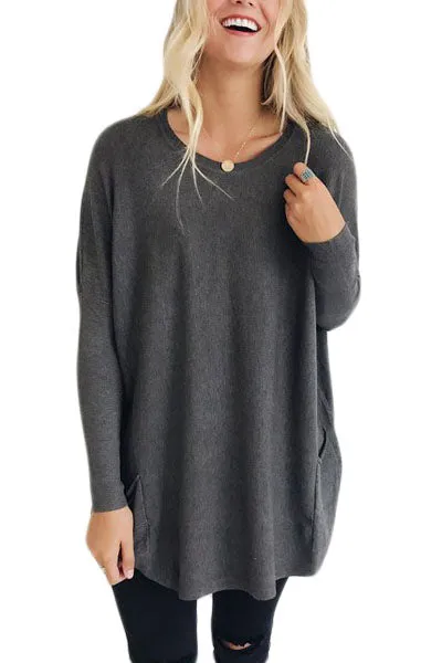 Charcoal Oversize Fit Pocket Sweater Tunic