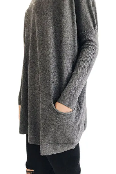 Charcoal Oversize Fit Pocket Sweater Tunic