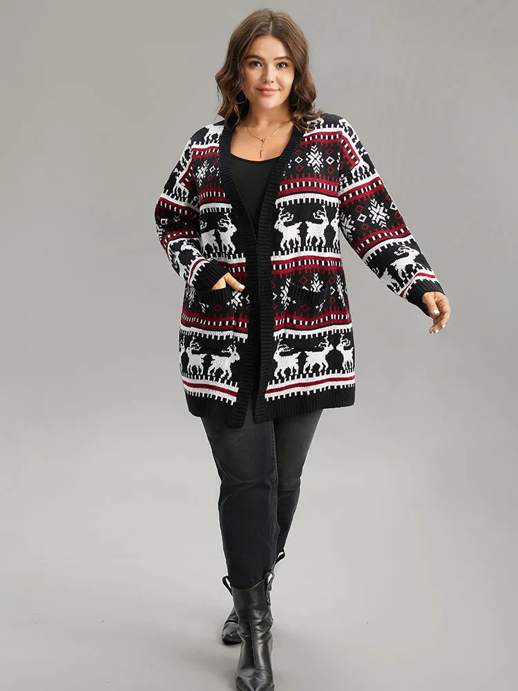 Christmas Elk Open Front Pocket Cardigan