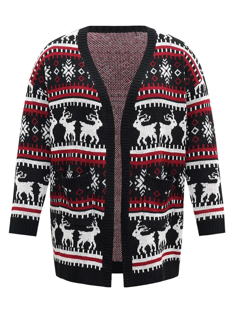 Christmas Elk Open Front Pocket Cardigan