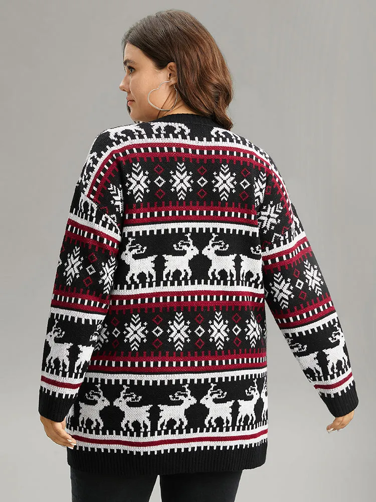 Christmas Elk Open Front Pocket Cardigan