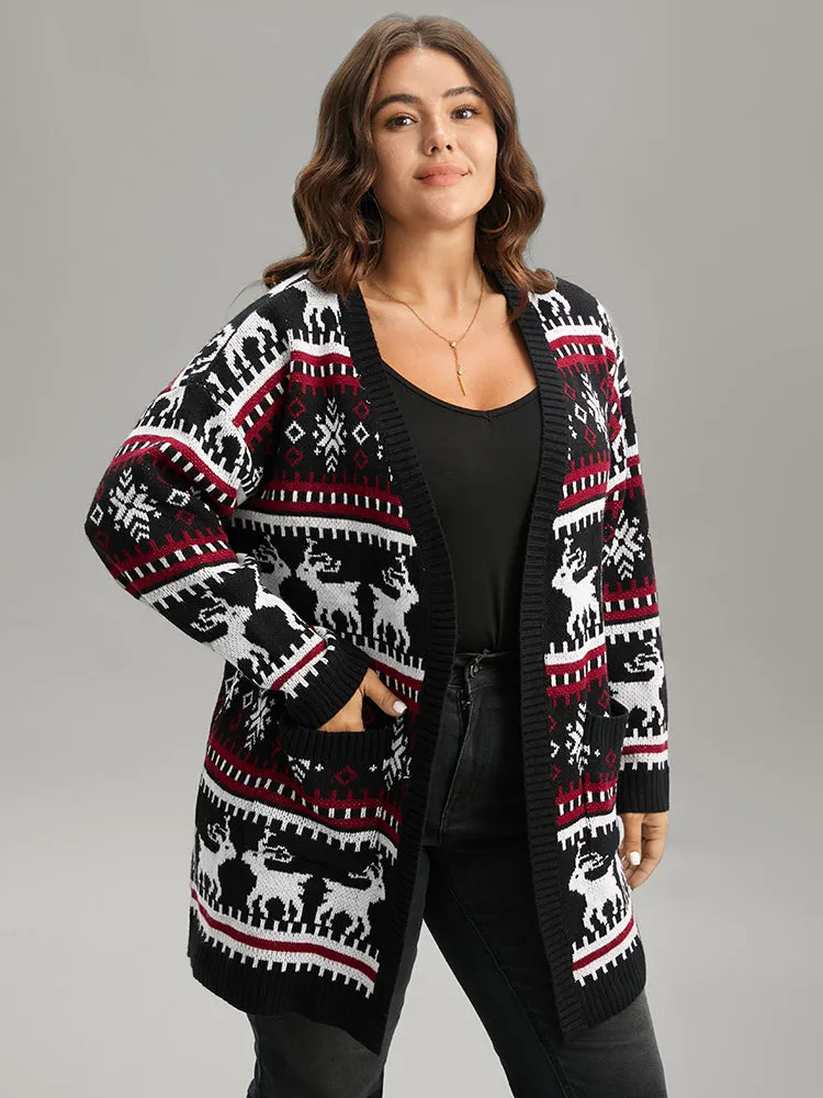 Christmas Elk Open Front Pocket Cardigan