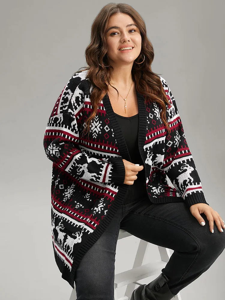 Christmas Elk Open Front Pocket Cardigan