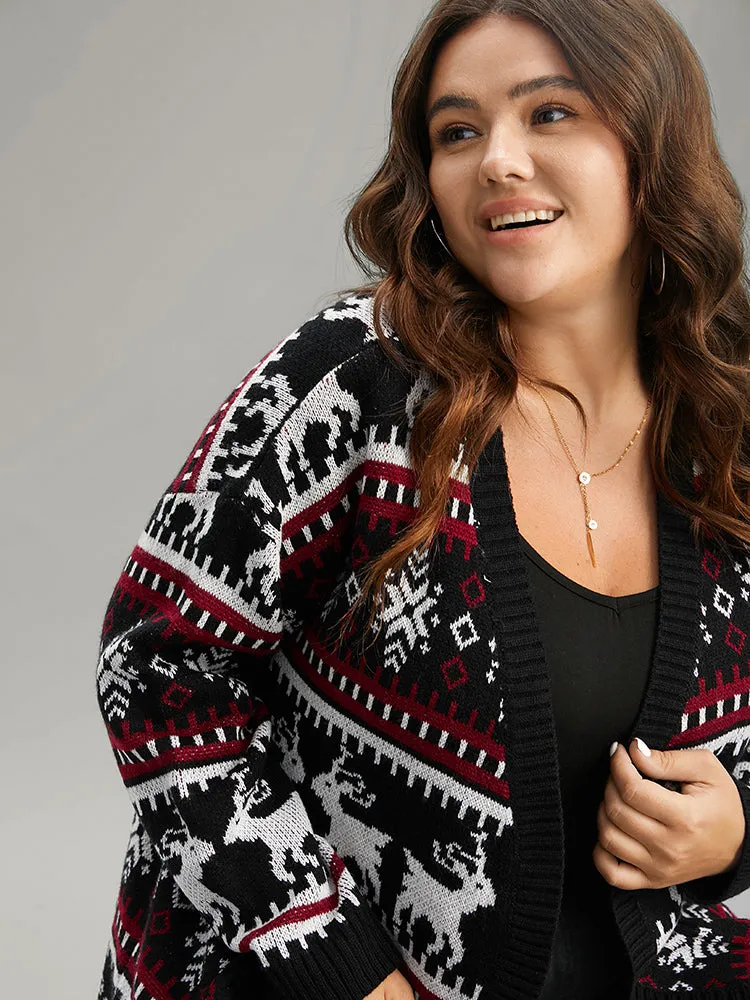 Christmas Elk Open Front Pocket Cardigan