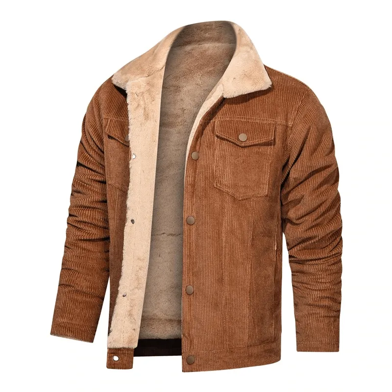 CLEARANCE / Stylish Warm Corduroy Jacket for Men / Turn-down Collar Male Fur Jacket with Buttons