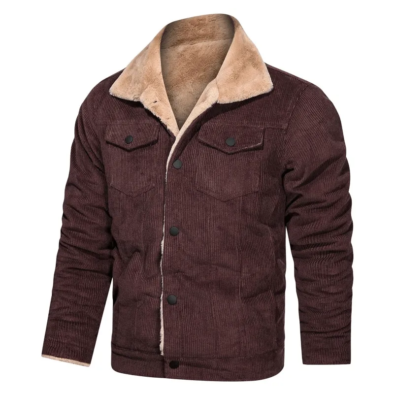 CLEARANCE / Stylish Warm Corduroy Jacket for Men / Turn-down Collar Male Fur Jacket with Buttons