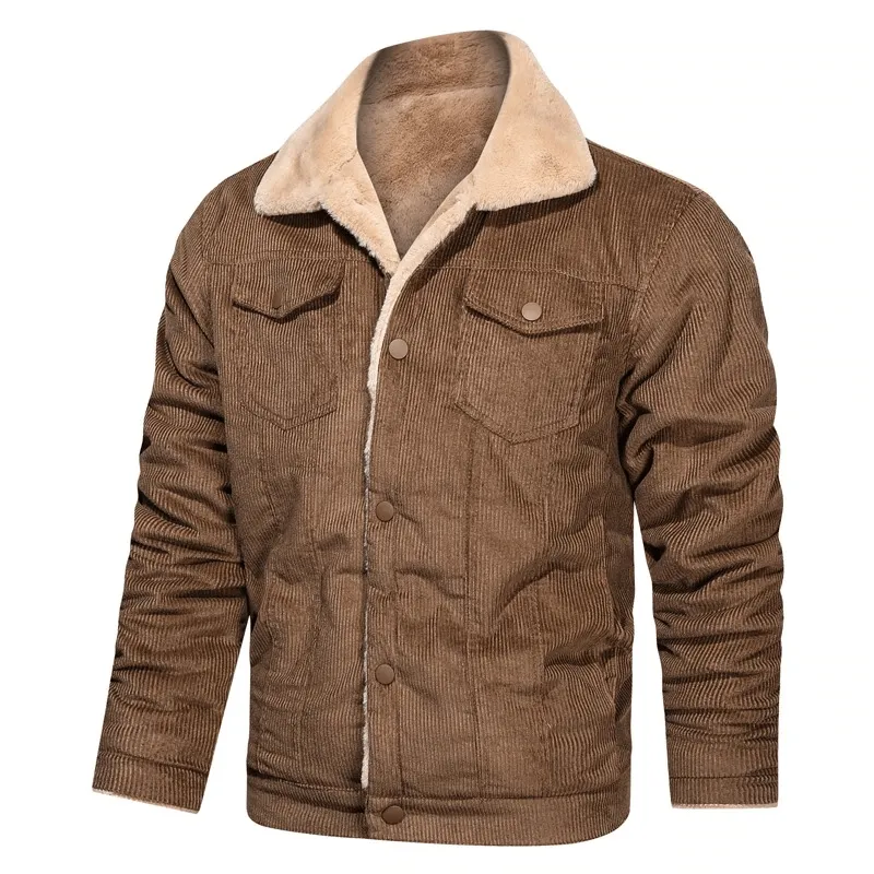 CLEARANCE / Stylish Warm Corduroy Jacket for Men / Turn-down Collar Male Fur Jacket with Buttons