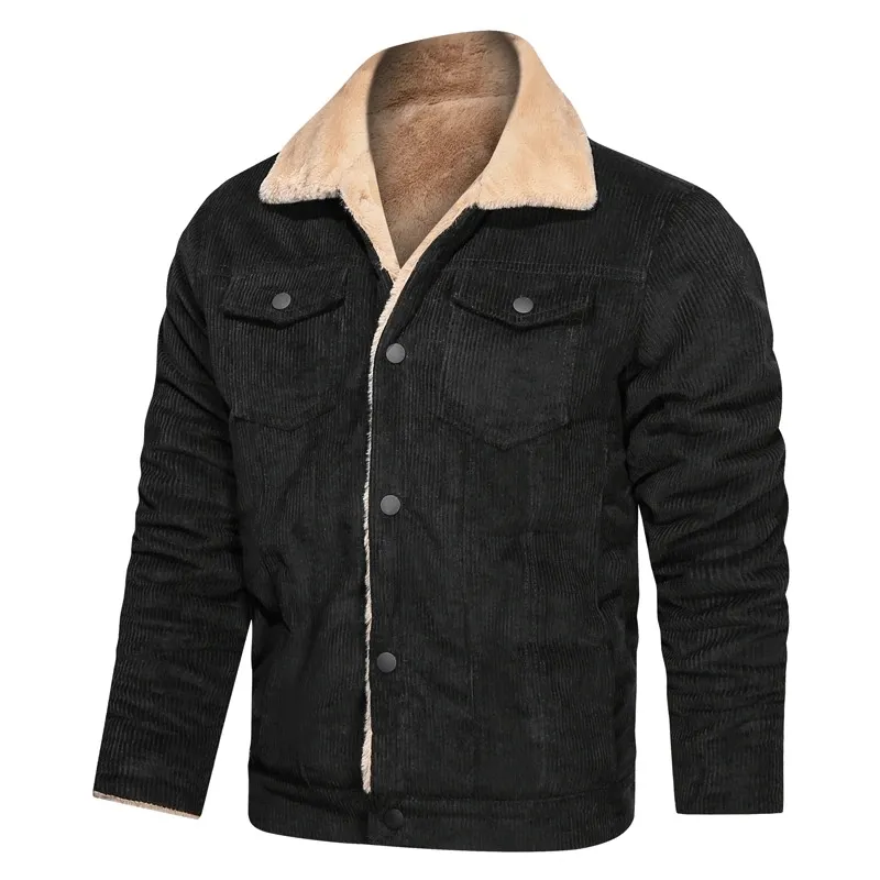 CLEARANCE / Stylish Warm Corduroy Jacket for Men / Turn-down Collar Male Fur Jacket with Buttons