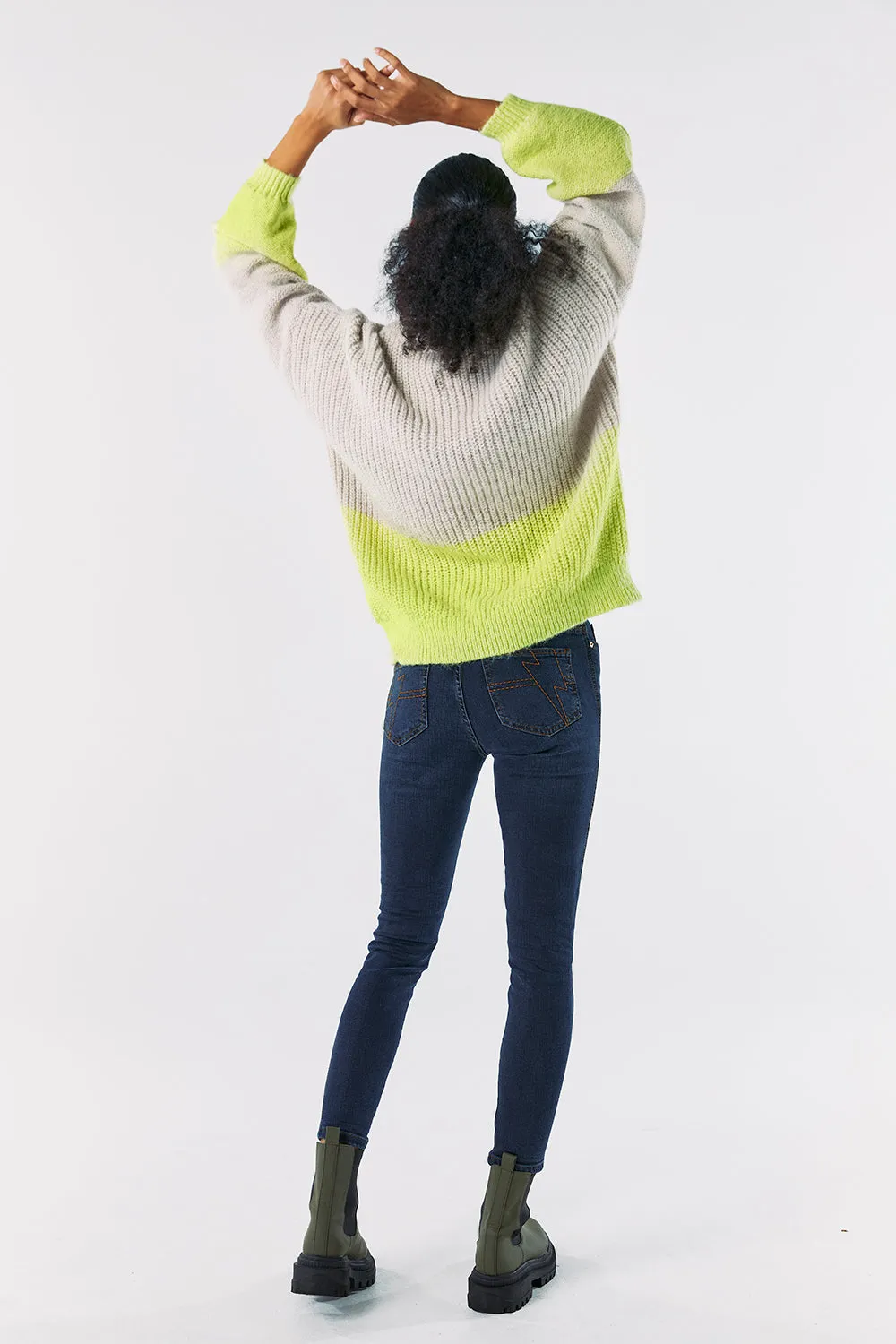 Cream with Neon Yellow Cable Knit Jumper