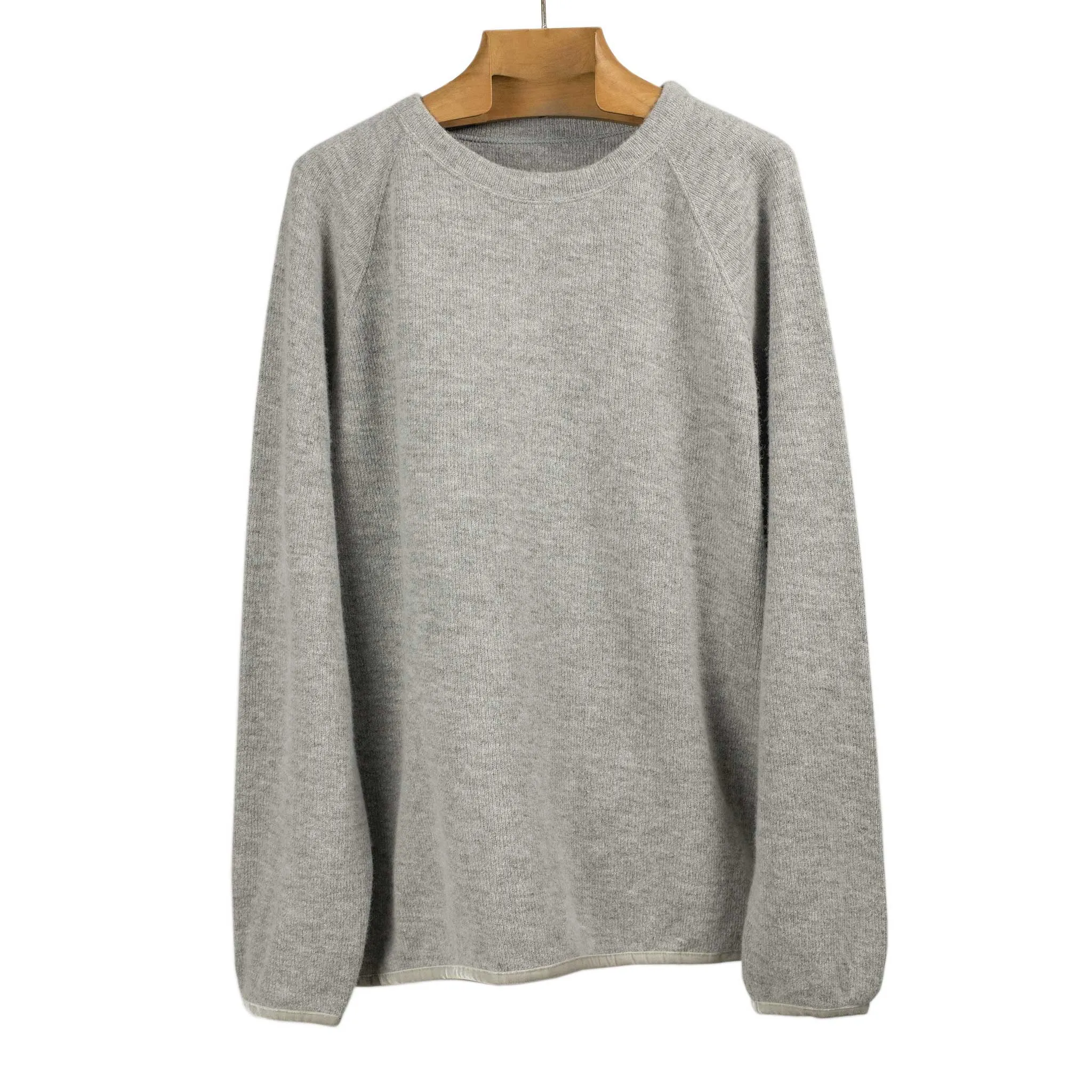 Crewneck sweater in grey double faced wool jersey