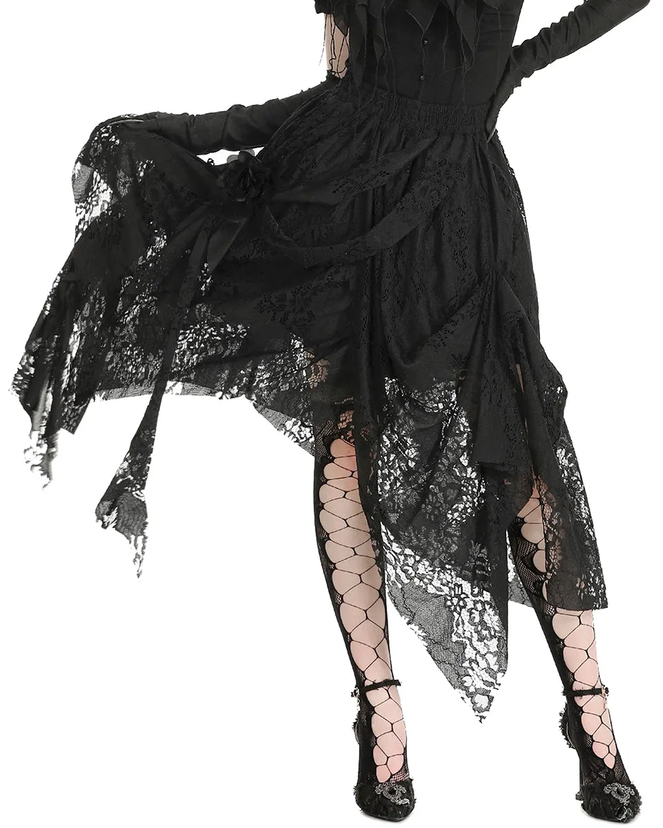 Dark In Love Long Gothic Irregular Lace Rose Layered Skirt