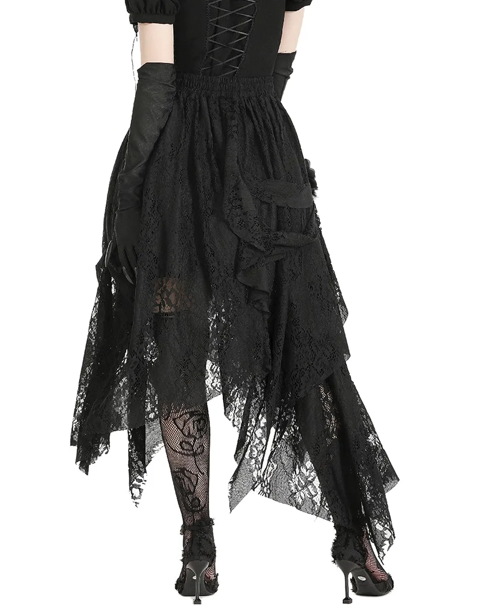 Dark In Love Long Gothic Irregular Lace Rose Layered Skirt