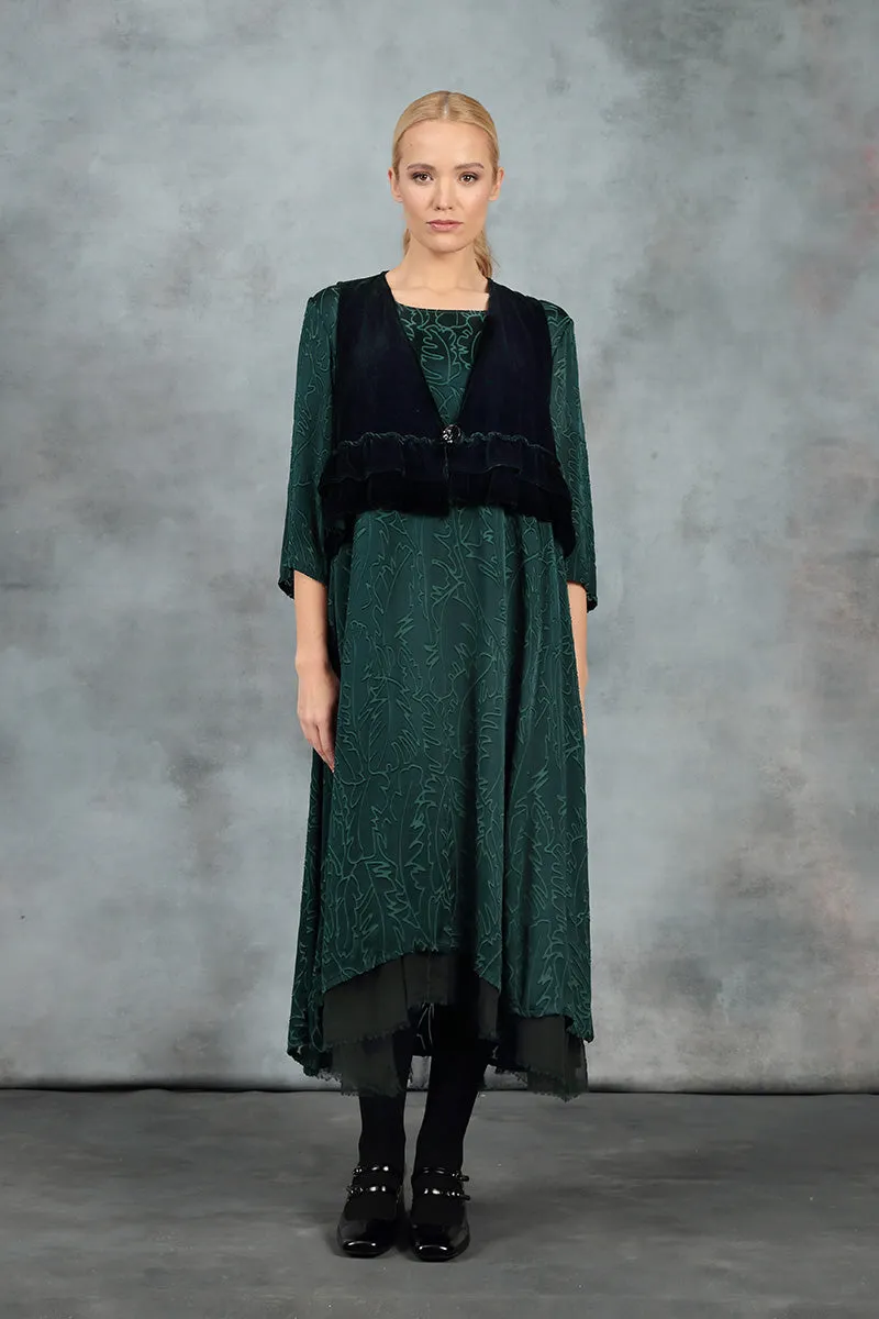 Flowy Hem Emerald Devoré Feather Silk Dress