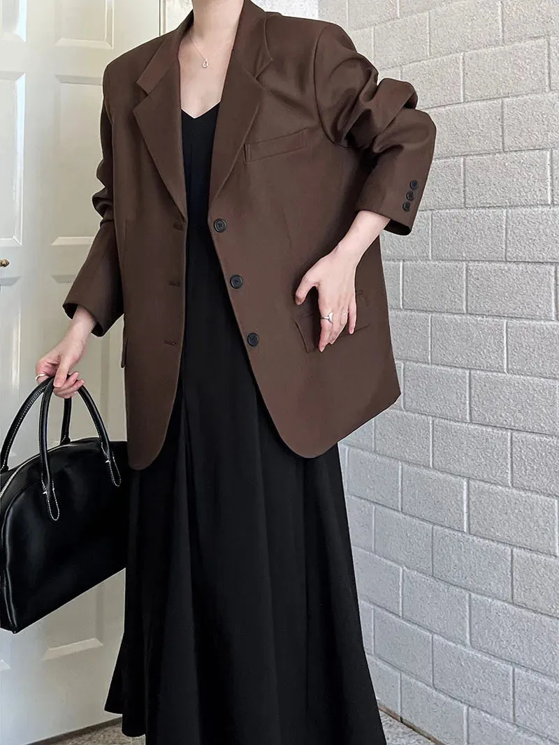 Flytonn-Fall Outfits Women Korean Brown Oversized Blazer Long Sleeved Jacket for Women 2024 Autumn High-end Coat