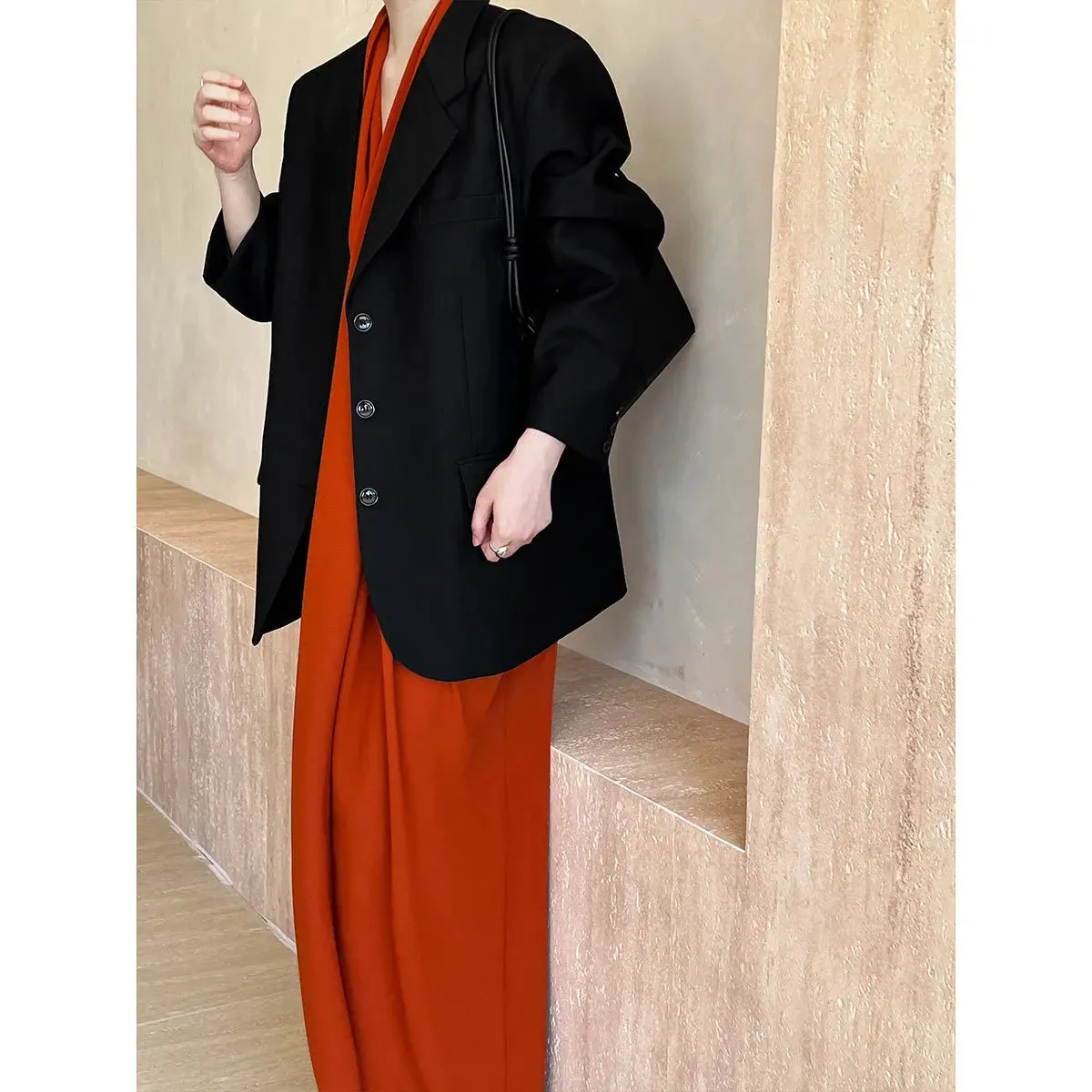 Flytonn-Fall Outfits Women Korean Brown Oversized Blazer Long Sleeved Jacket for Women 2024 Autumn High-end Coat