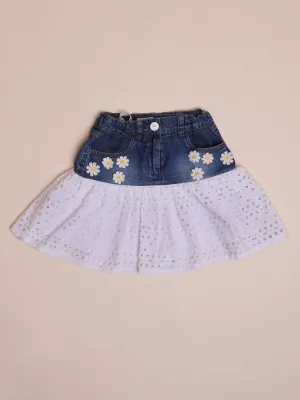 Girls denim schiffli skirt