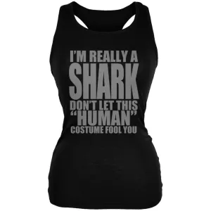 Halloween Human Shark Costume Black Juniors Soft Tank Top