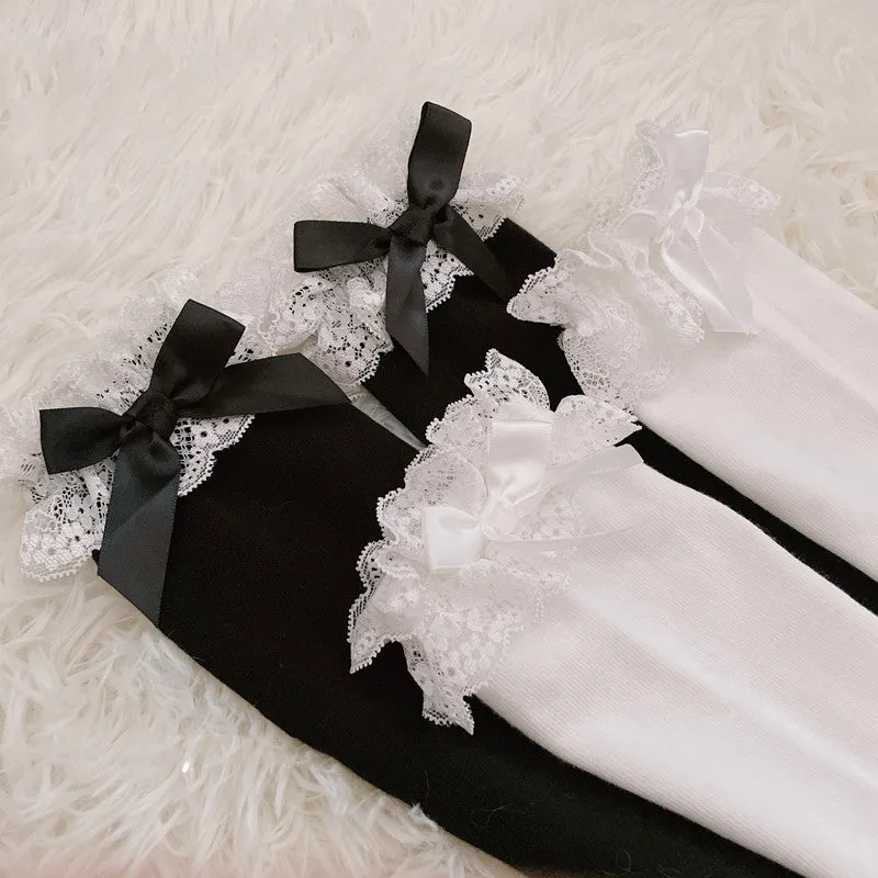 Japanese Lolita Bow Lace High Socks