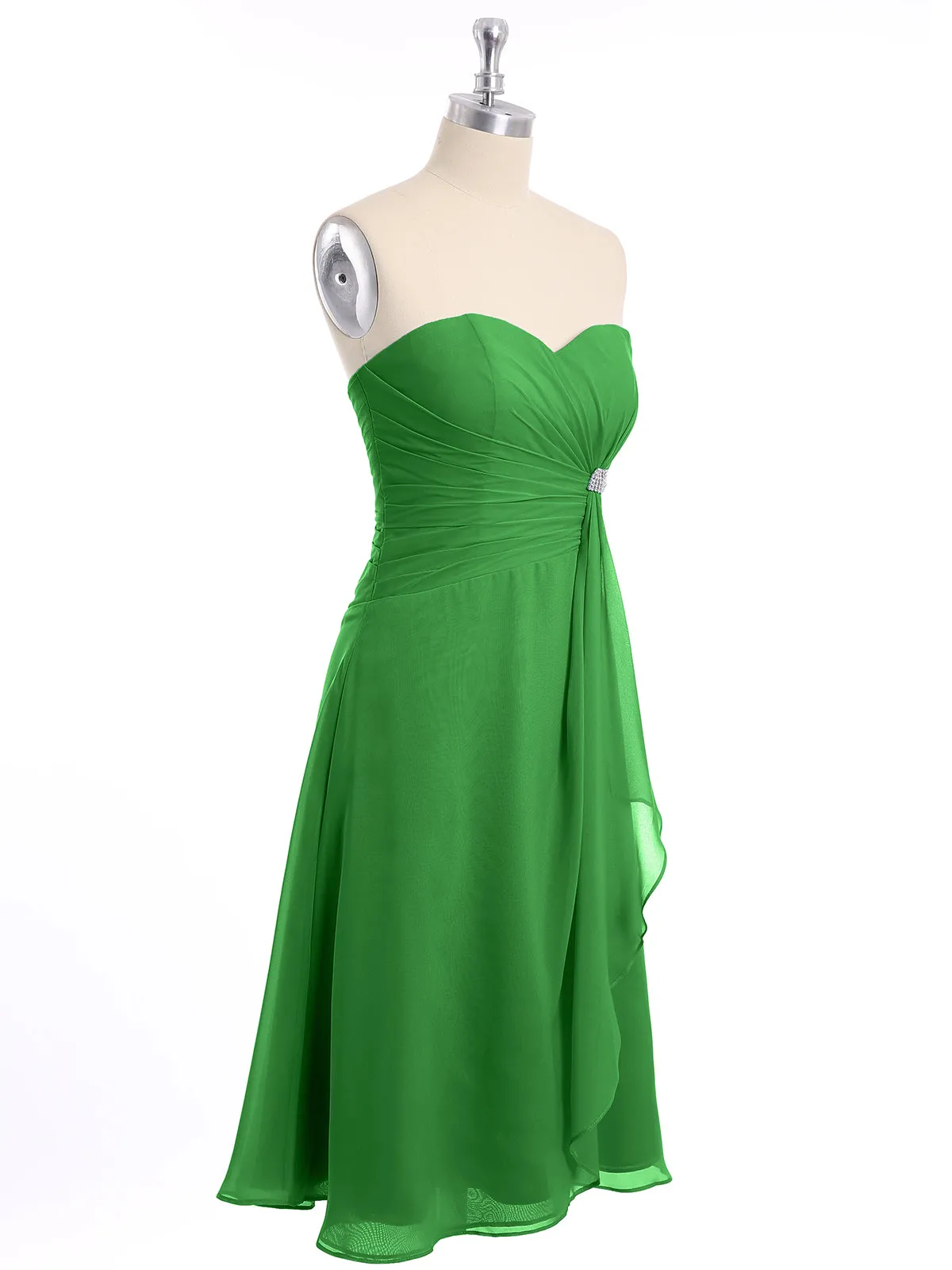 Knee Length Chiffon Dress with Sweetheart Neck-Green