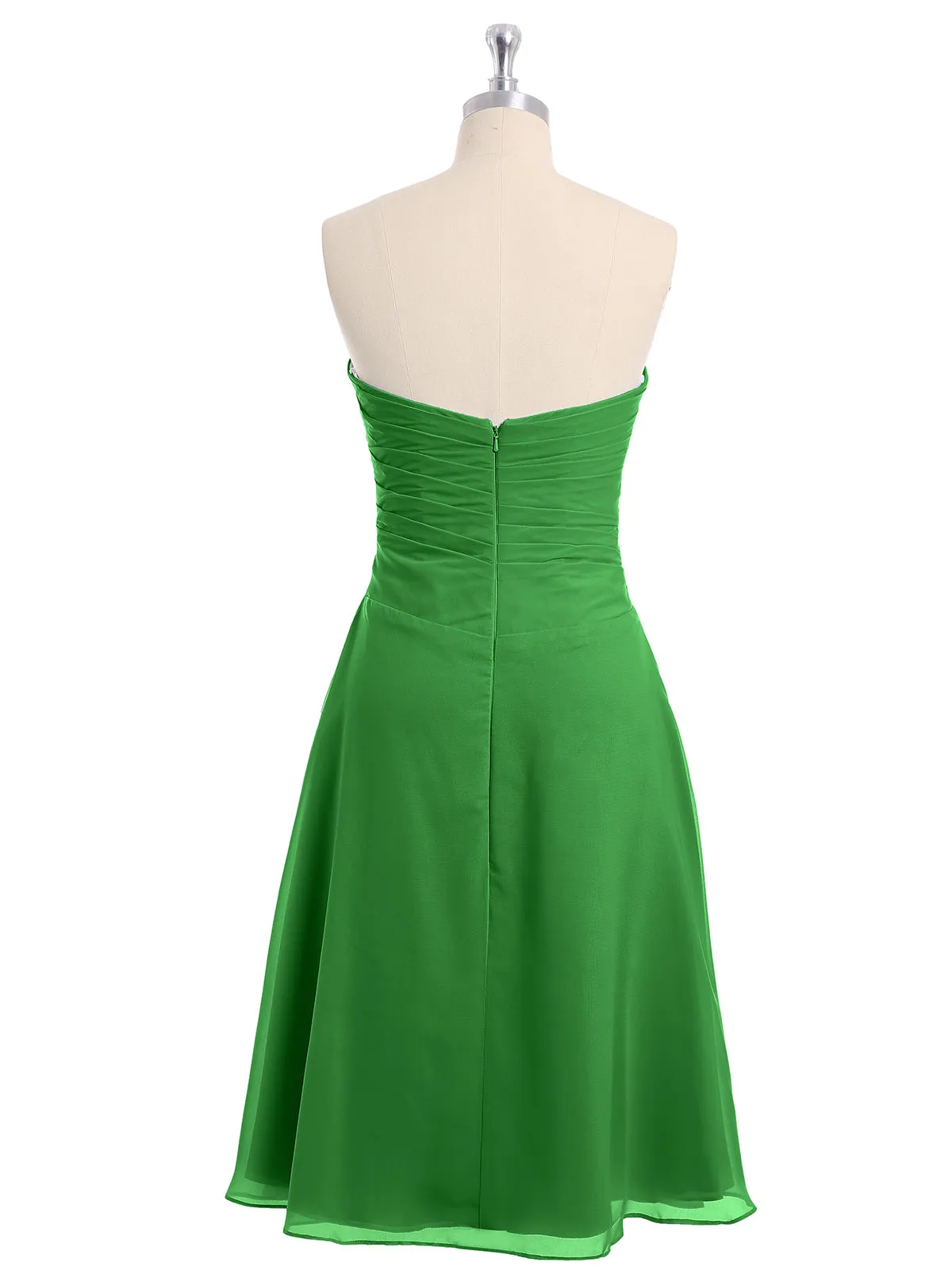 Knee Length Chiffon Dress with Sweetheart Neck-Green