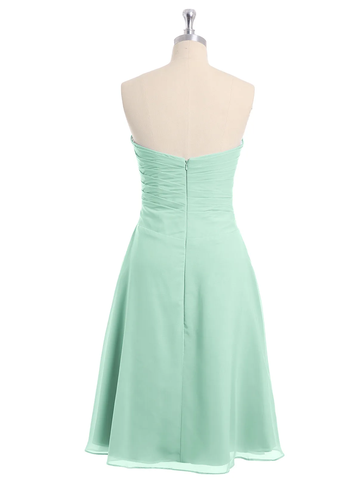 Knee Length Chiffon Dress with Sweetheart Neck-Mint Green