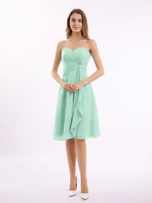 Knee Length Chiffon Dress with Sweetheart Neck-Mint Green