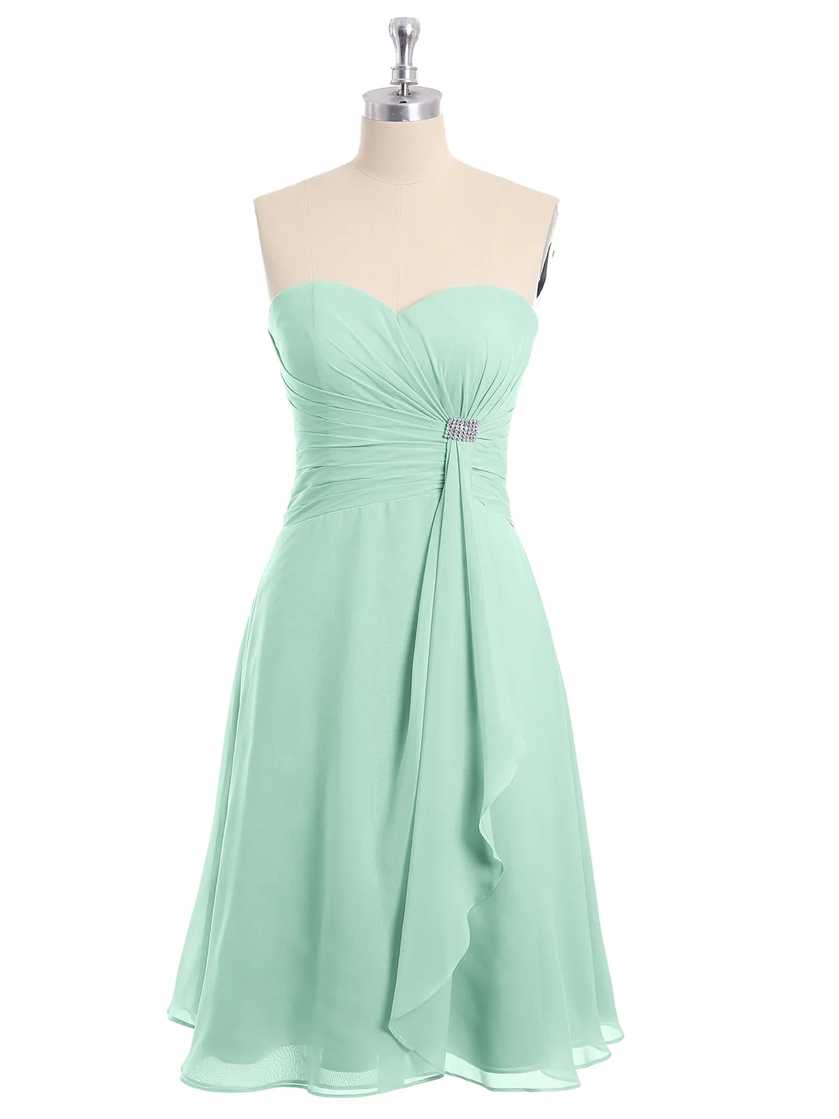 Knee Length Chiffon Dress with Sweetheart Neck-Mint Green