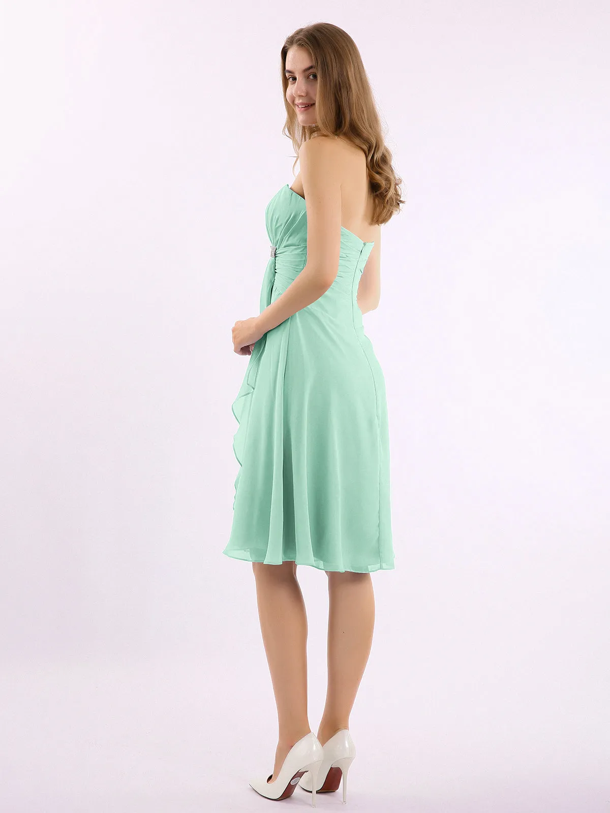 Knee Length Chiffon Dress with Sweetheart Neck-Mint Green