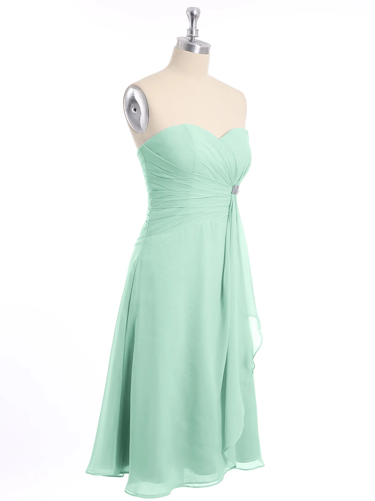 Knee Length Chiffon Dress with Sweetheart Neck-Mint Green