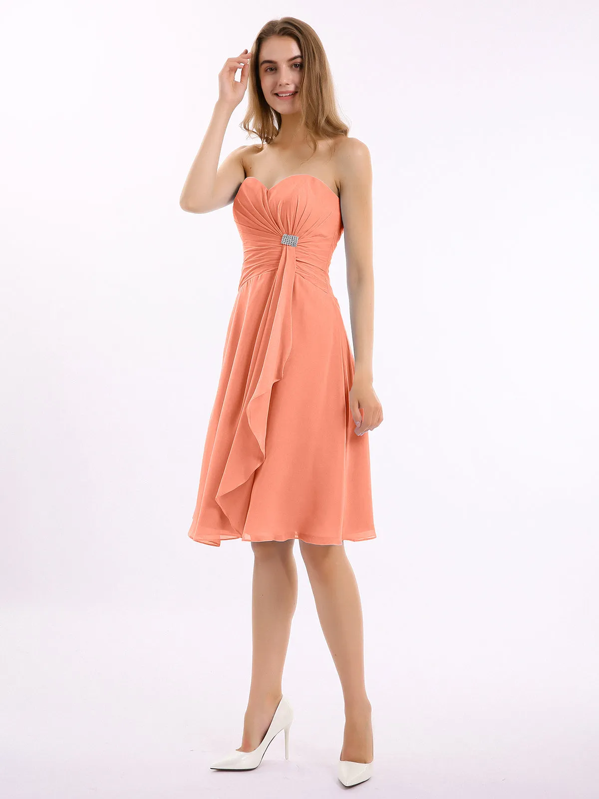 Knee Length Chiffon Dress with Sweetheart Neck-Sunset Plus Size