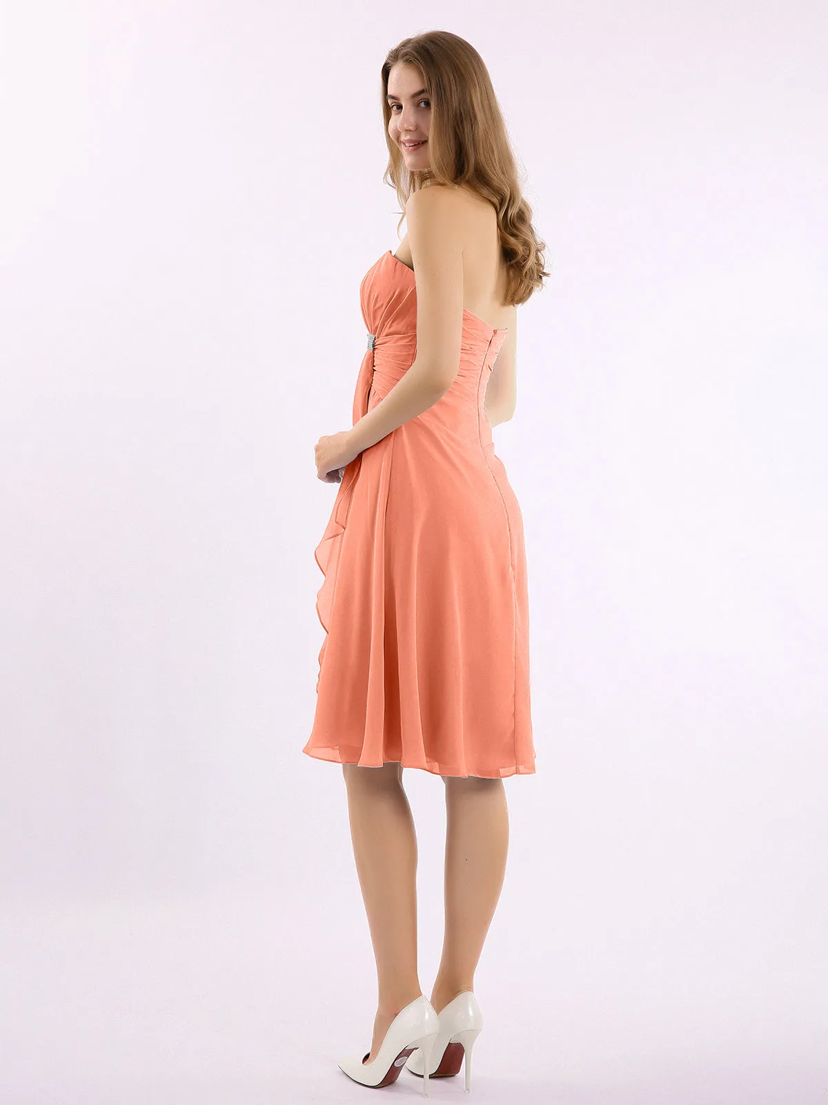 Knee Length Chiffon Dress with Sweetheart Neck-Sunset Plus Size