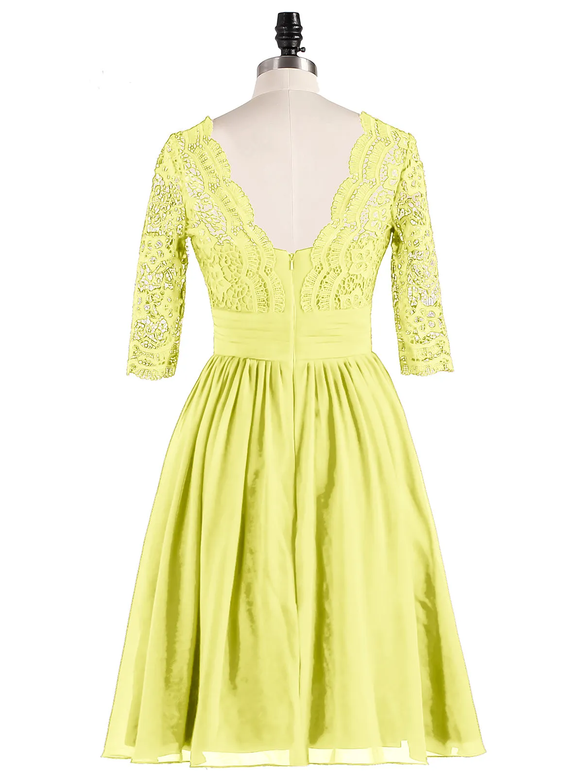 Lace and Chiffon Short Dress with Half Sleeves Daffodil