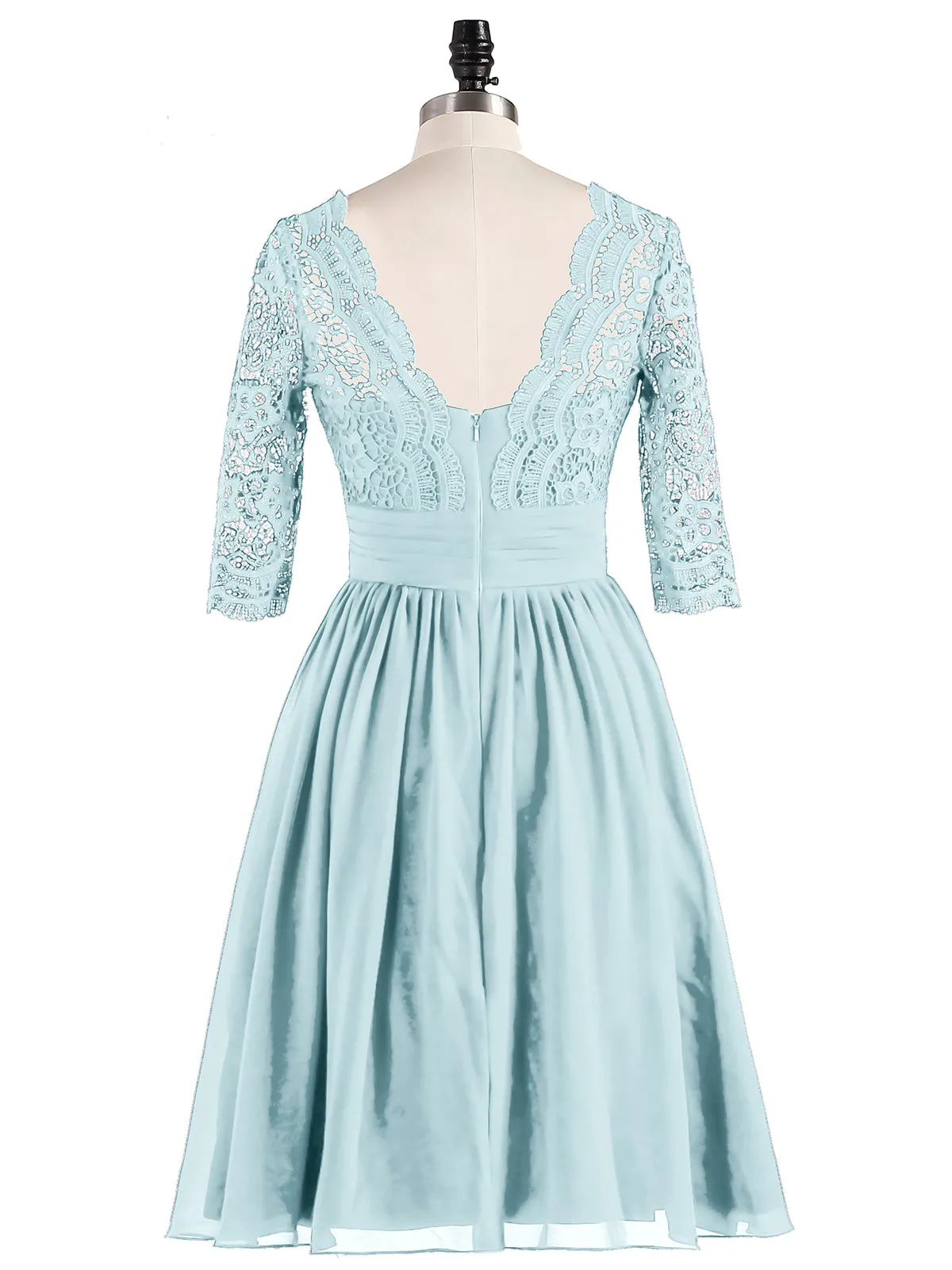 Lace and Chiffon Short Dress with Half Sleeves Mist