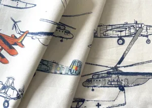 Lighter-Weight Vintage Propeller Planes & Helicopters on Natural Cotton Canvas (Made in USA)