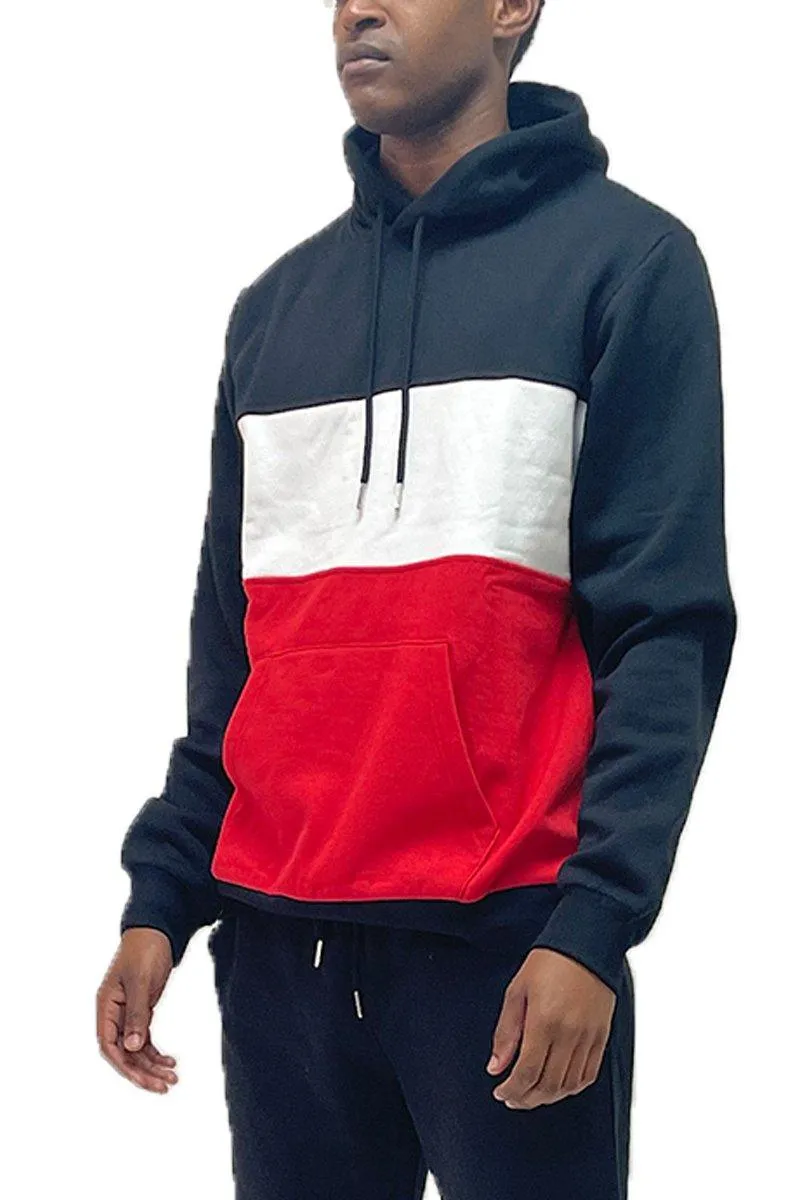 Mens Black Red Color Block Pullover Hoodie