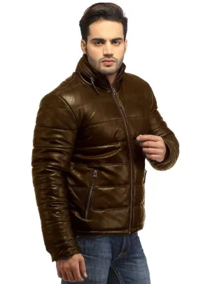 Men’s Real Soft Lamb Leather Puffer Jacket