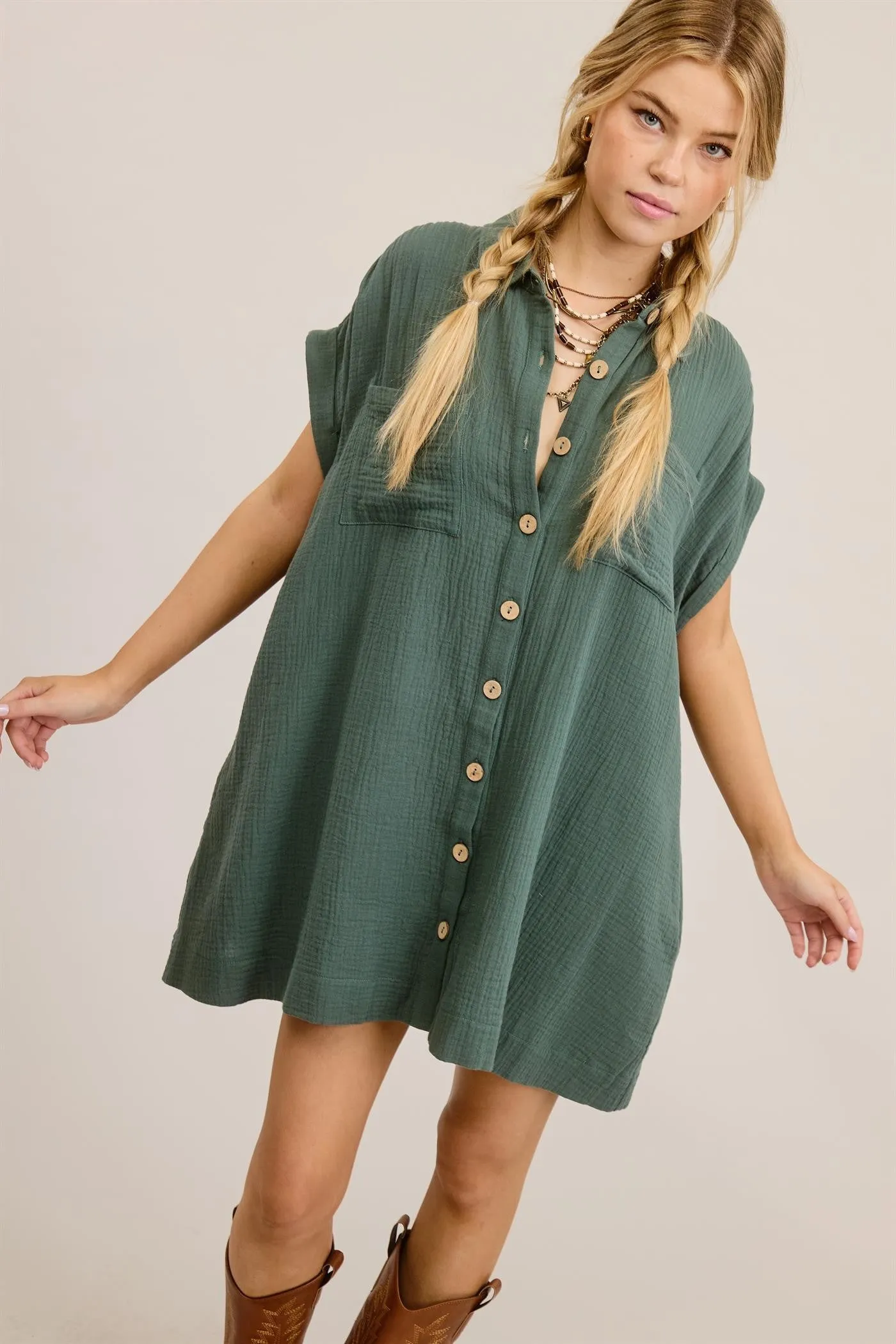 Minetta Short Sleeve Mini Gauze Dress